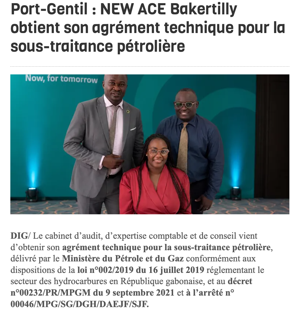 Agrément sous-traitance pétrolière Gabon :  BAKERTILLY obtient son agrément technique